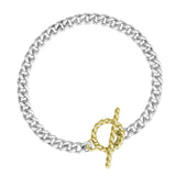 Silver & Gold T Bar Bracelet with charm