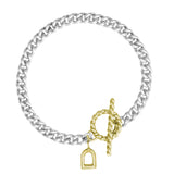 Silver & Gold T Bar Bracelet with charm